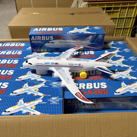 A380 Electronic Airplane Toy with Lights, Music & Bump-and-Go Action – Universal Wheel Model for Kids