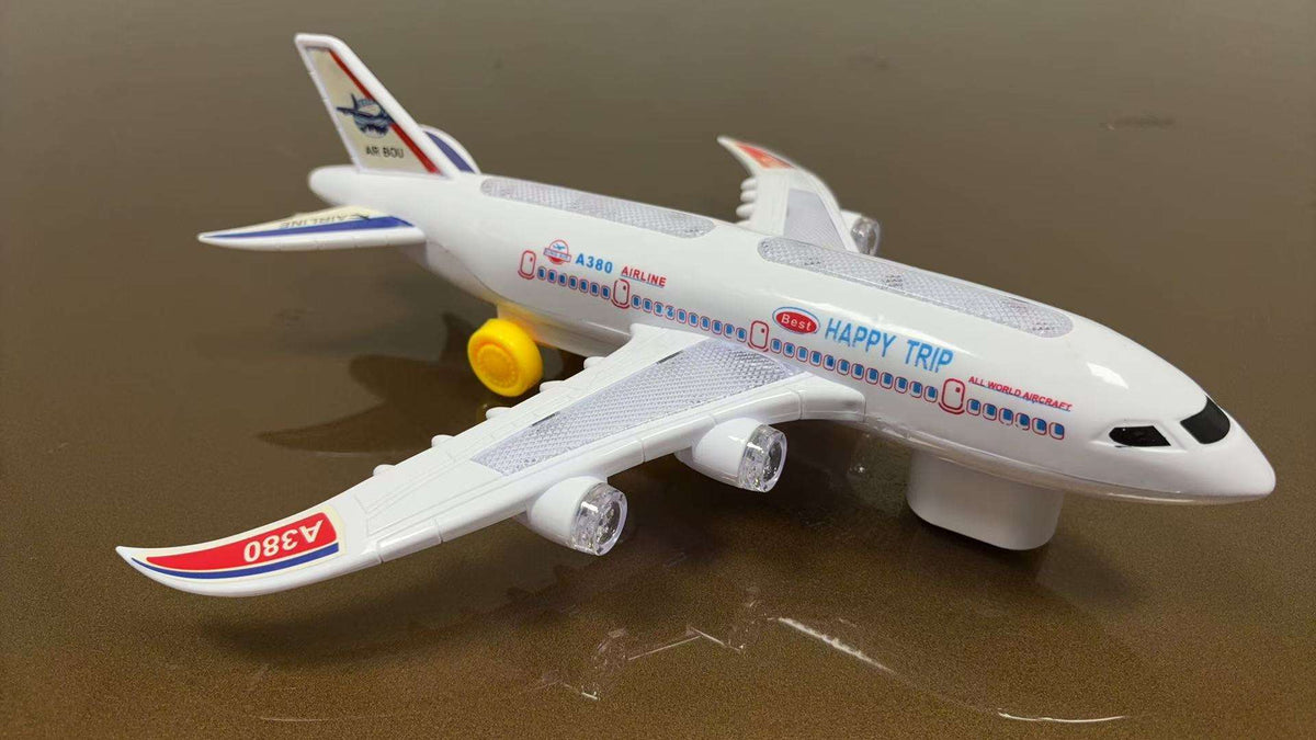A380 Electronic Airplane Toy with Lights, Music & Bump-and-Go Action – Universal Wheel Model for Kids