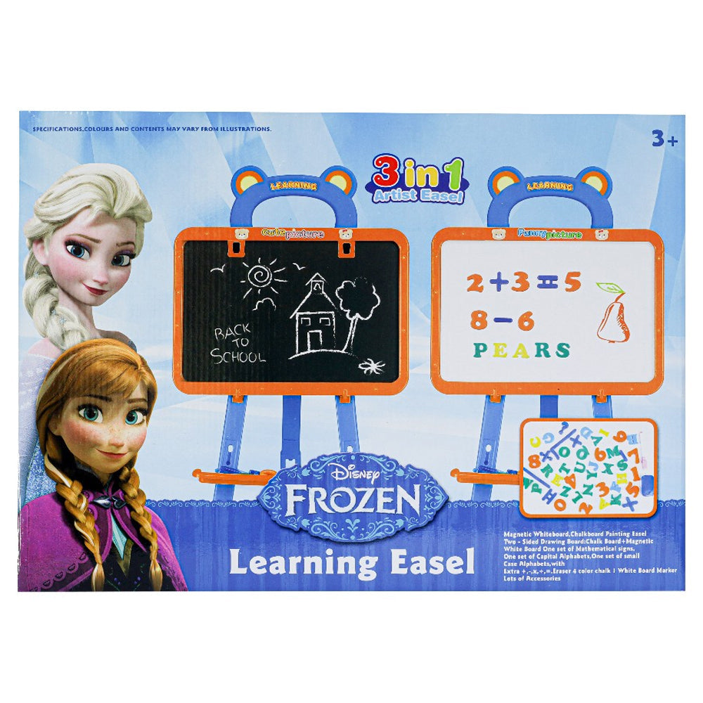 Frozen 3-in-1 Wooden Easel Kit for Kids – Double-Sided Blackboard & Magnetic Whiteboard with Accessories