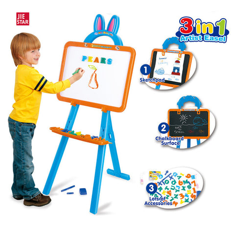 Frozen 3-in-1 Wooden Easel Kit for Kids – Double-Sided Blackboard & Magnetic Whiteboard with Accessories