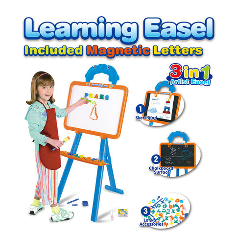 Frozen 3-in-1 Wooden Easel Kit for Kids – Double-Sided Blackboard & Magnetic Whiteboard with Accessories