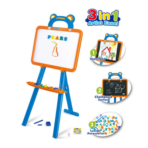 Frozen 3-in-1 Wooden Easel Kit for Kids – Double-Sided Blackboard & Magnetic Whiteboard with Accessories