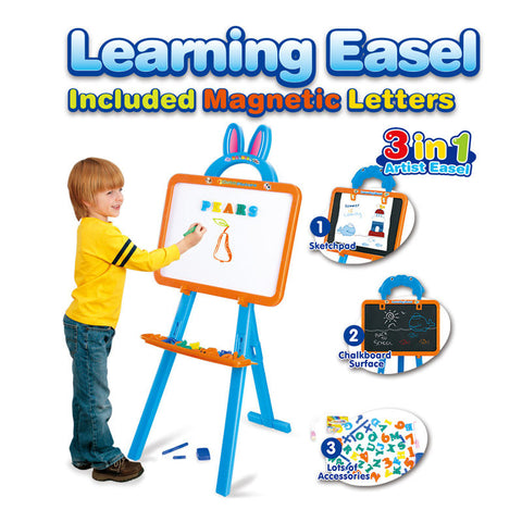 Frozen 3-in-1 Wooden Easel Kit for Kids – Double-Sided Blackboard & Magnetic Whiteboard with Accessories
