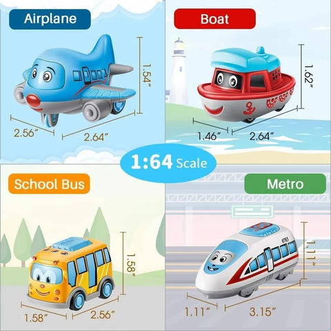 Q-Metal Pull-Back Vehicles Set – Educational Toy for Teaching Transportation
